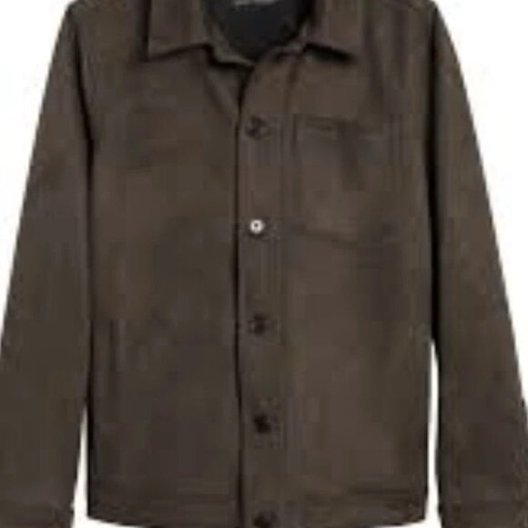 Banana Republic Mens Size Medium Vegan Suede Shirt Jacket Military Green Pocket - Picture 4 of 10